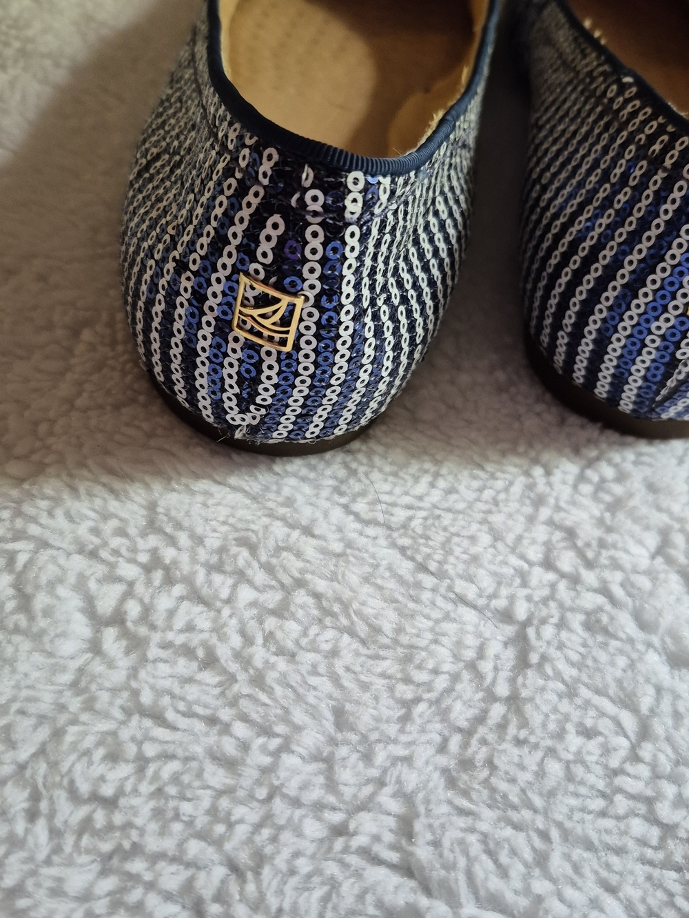 Speddy Slip-On Navy Sequin Ballet Flats with Tassel Detail - Picture 2 of 6